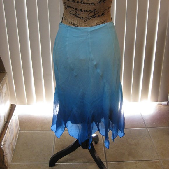 NWT Bebe blue handkerchief hem silk skirt XS extra small - Picture 6 of 9